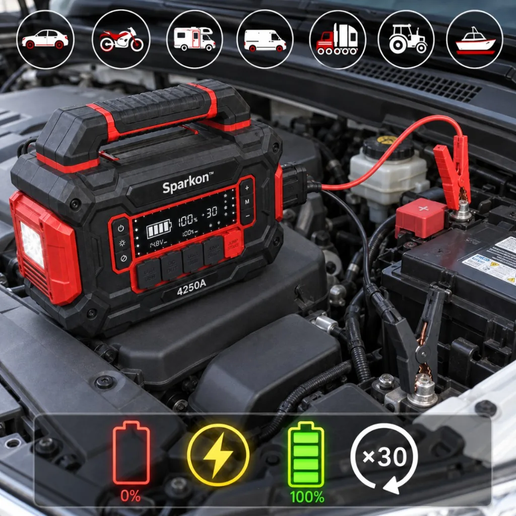 Sparkon 4250A — motorindítás bármilyen járműhöz