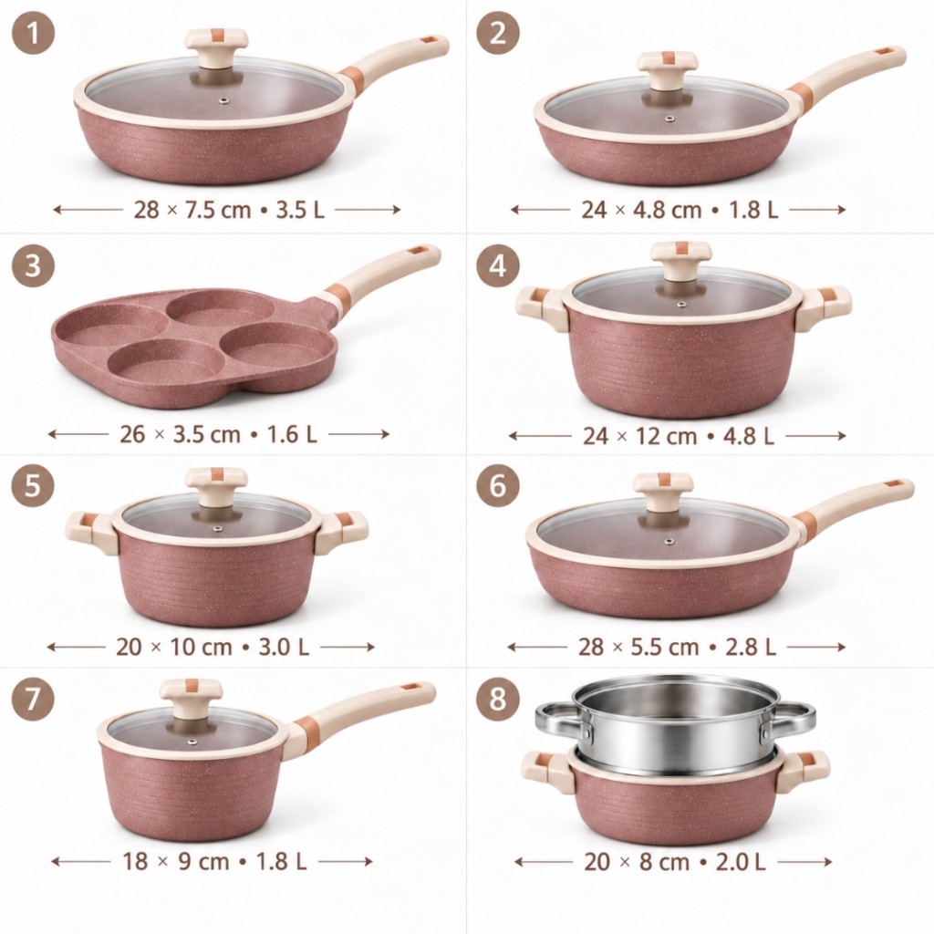 Set completo Velmora™ — dimensioni dei pezzi inclusi